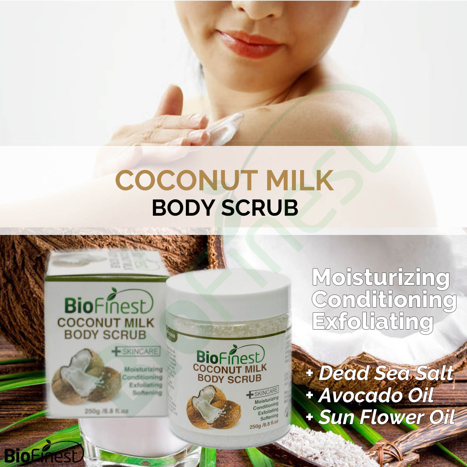 Coconut Milk Body Scrub with Dead Sea Salt, Almond Oil, Vitamin E